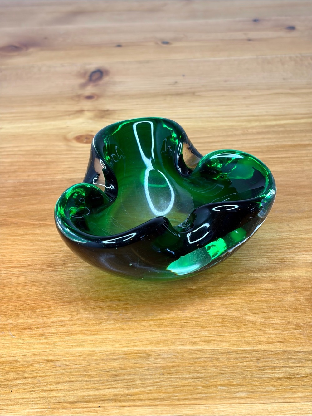Vintage Murano Sommerso Pinched Green Ashtray Bubble Trinket Dish Italy - Picture 1 of 5